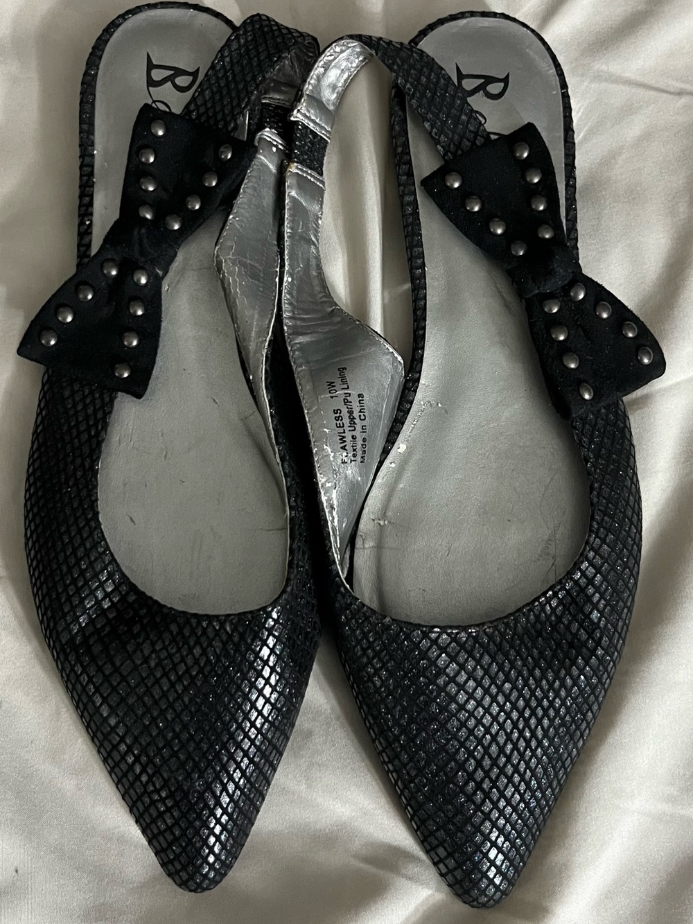 Bellini Black Studded Bow Slingback Flats
